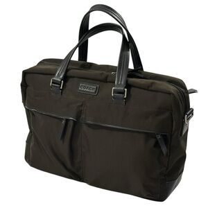 Coach Varick Nylon Leather Trim Laptop Briefcase Business Bag Black